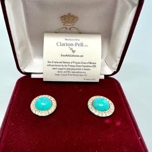 Clarion-Pell Princess Grace Collection Faux Turquoise Crystal Clip Earrings